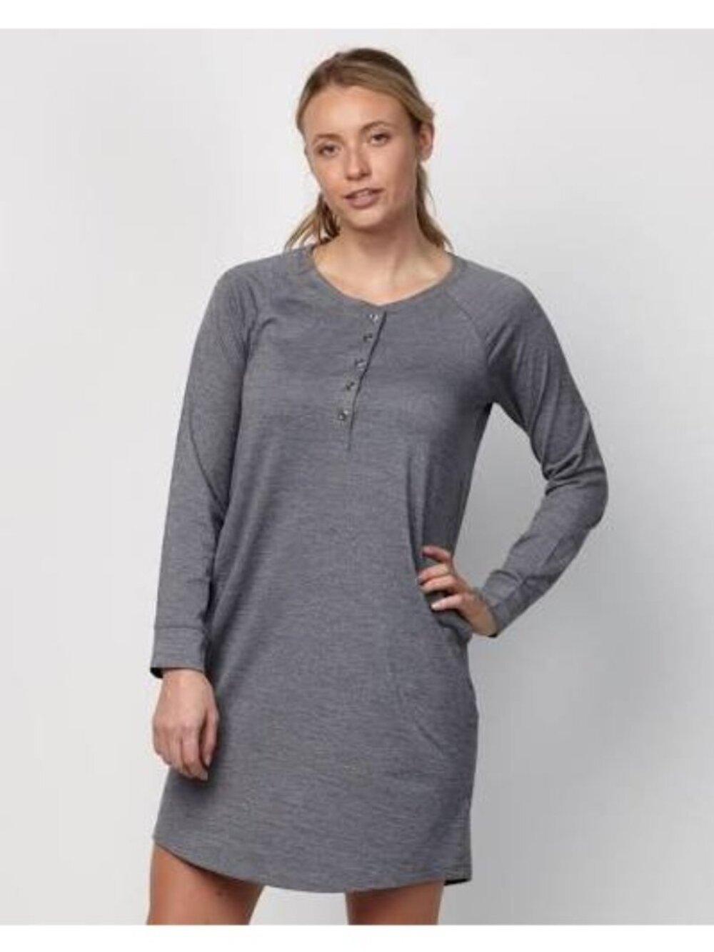 Wool& Georgia Merino Wool Henley Dress Tunic Charcoal Gray Size Large